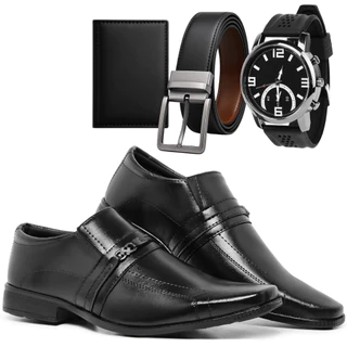 Kit Sapato Social Vérez Masculino Com Carteira Cinto E Relógio Ponteiro 805FP
