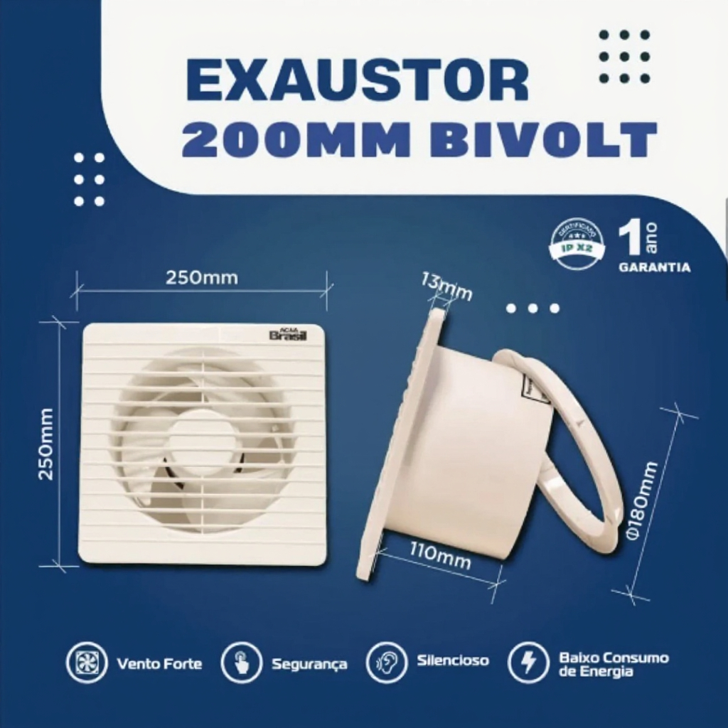 Exaustor Ar Banheiro 200mm Silencioso 4w Bivolt Wc Lavabo Ac&A Do ...