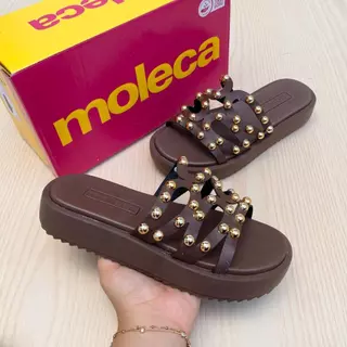 Sandália Papete Feminina Moleca Napa Confortável Estilo Esferas Douradas Moda em Oferta na Shopee