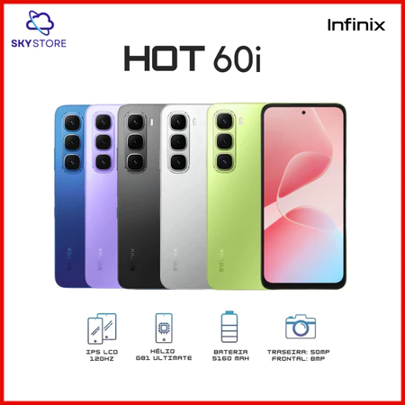 Infinix Hot 60i 4G 256GB 4GB 8GB RAM Processador Mediatek G81 Ultimate Câmera 50MP Versão Global