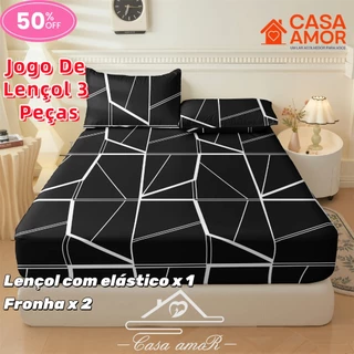 Jogo De Lençol Listras em preto e branco 03 Peças SOLTEIRO/ CASAL /QUEEN Percal  Estampado em Oferta na Shopee