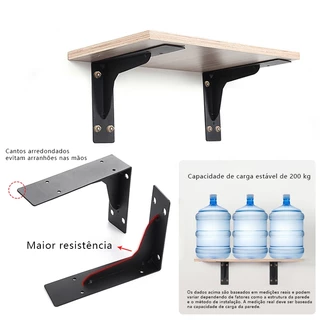 2Pcs Prateleira Industrial Suporte Mão Francesa Invertida Ferro Reforçado Preto 24cm/30/39cm Espessado Suporta Até 150kg em Oferta na Shopee