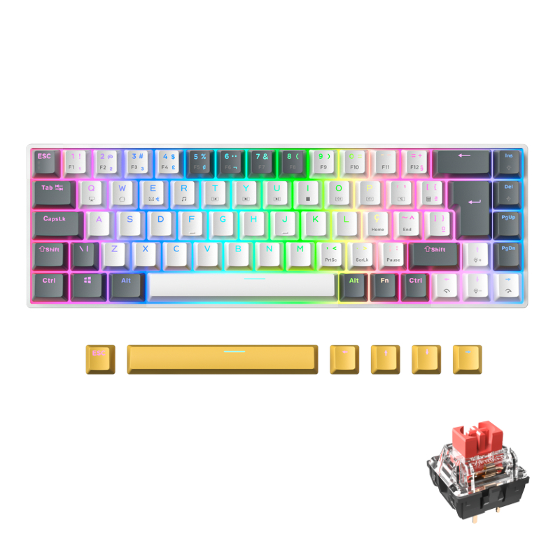 ZIFRIEND TK68 Teclado Mecânico Gamer 60% RGB ABNT2 Hot Swap Switch