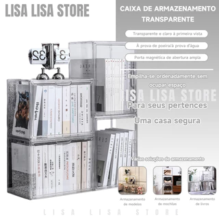 Caixa Organizadora De Livros Em Acrílico Transparente De Grande Capacidade Com Tampa E Proteção Contra Poeira em Oferta na Shopee
