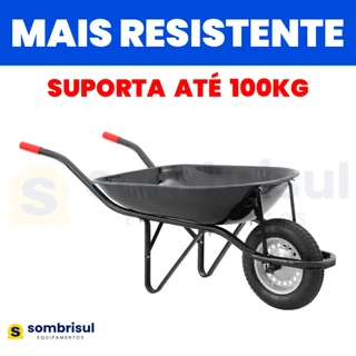 Carrinho de Mão com Pneu e Câmara Caçamba Redonda NOVE54 100kg Resistente Construção Preto Aço