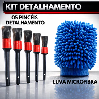 Kit 5 Pincel Automotivo Detalhamento Luva Microfibra Limpeza Interno e Externo Lavar Carro Moto em Oferta na Shopee