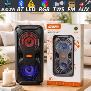 Caixa de Som Bluetooth Potente 3600W com LED TWS Rádio FM USB SD 2x8" Microfones Sem Fio Heyli em Oferta na Shopee