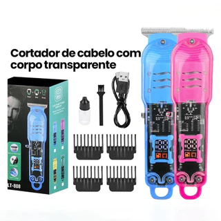 Cortador de Cabelo Profissional Sem Fio com Display LCD Inteligente e Barbeador Transparente para Homens em Oferta na Shopee