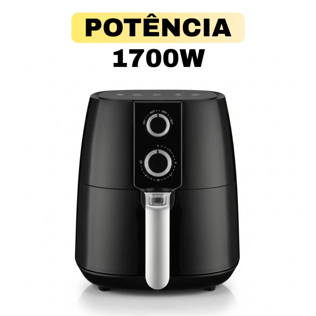 Fritadeira Elétrica Sem Óleo Air Fryer Antiaderente 4.5L Elétrica 1700W Preta Estilo Mondial