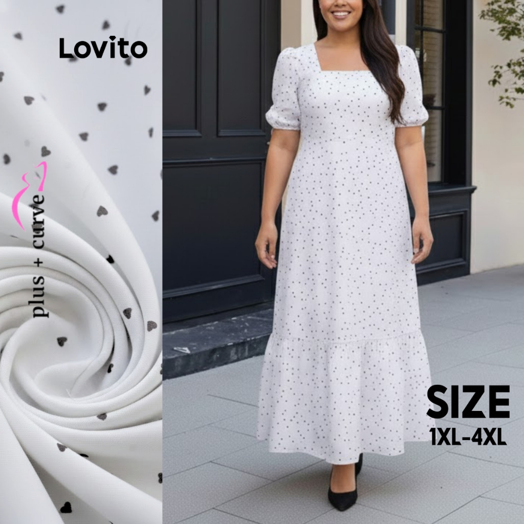 Lovito Vestido Plus Size Decote Quadrado Midi Rodado Feminino LB33BRL062