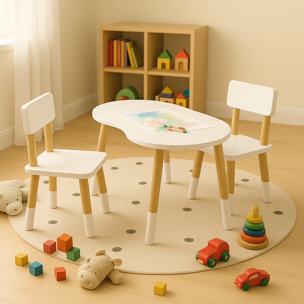 Conjunto Mesa Infantil com 2 Cadeiras Madeira Natural para Crianças ...