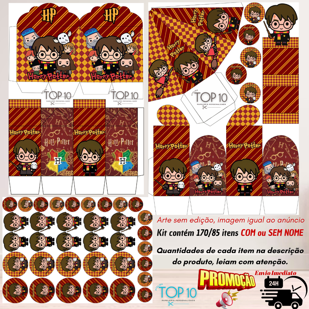 Kit de Lembrancinhas Personalizadas com 170/85 itens TEMA: HARRY POTTER ...