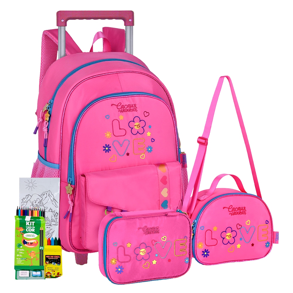 Kit Mochila Rodinha Cacau Estojo Box Lancheira Térmica