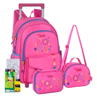 Kit Mochila Rodinha Cacau Estojo Box Lancheira Térmica