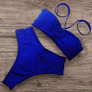 Biquini Conjunto Calcinha Cós Alto Hot Pants Cintura alta Tomara que Caia Com Bojo Amarração em Oferta na Shopee