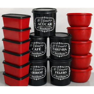 Kit 15 Potes Herméticos para Alimentos Vários Tamanhos Organização de Cozinha Nova Cozinha Grandes