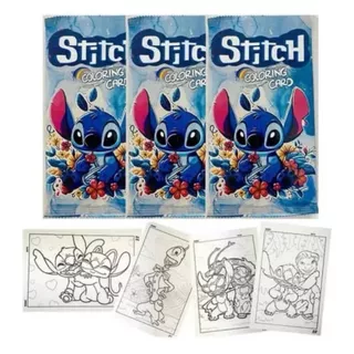 Card Desenho Para Colorir Stitch Infantil Educativo Lembrancinha Festa Aniversário - Pacote Com 4 Cards em Oferta na Shopee