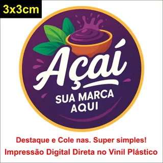 Adesivos Personalizados Logo 3x3cm 300-500-1000 unidades - Impressão Vinil, Pode Molhar, Alta Resolução