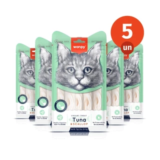 Kit 5 Truly Wanpy Petisco Creamy para Gatos Sabor Atum e Vieira 70g em Oferta na Shopee