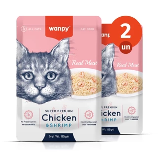 Kit 2 Truly Wanpy Petisco Sachê para Gatos Sabor Frango e Camarão 85g em Oferta na Shopee