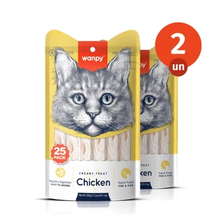 Kit 2 Truly Wanpy Petisco Creamy para Gatos Sabor Frango Pote 50 Tubos 700g em Oferta na Shopee