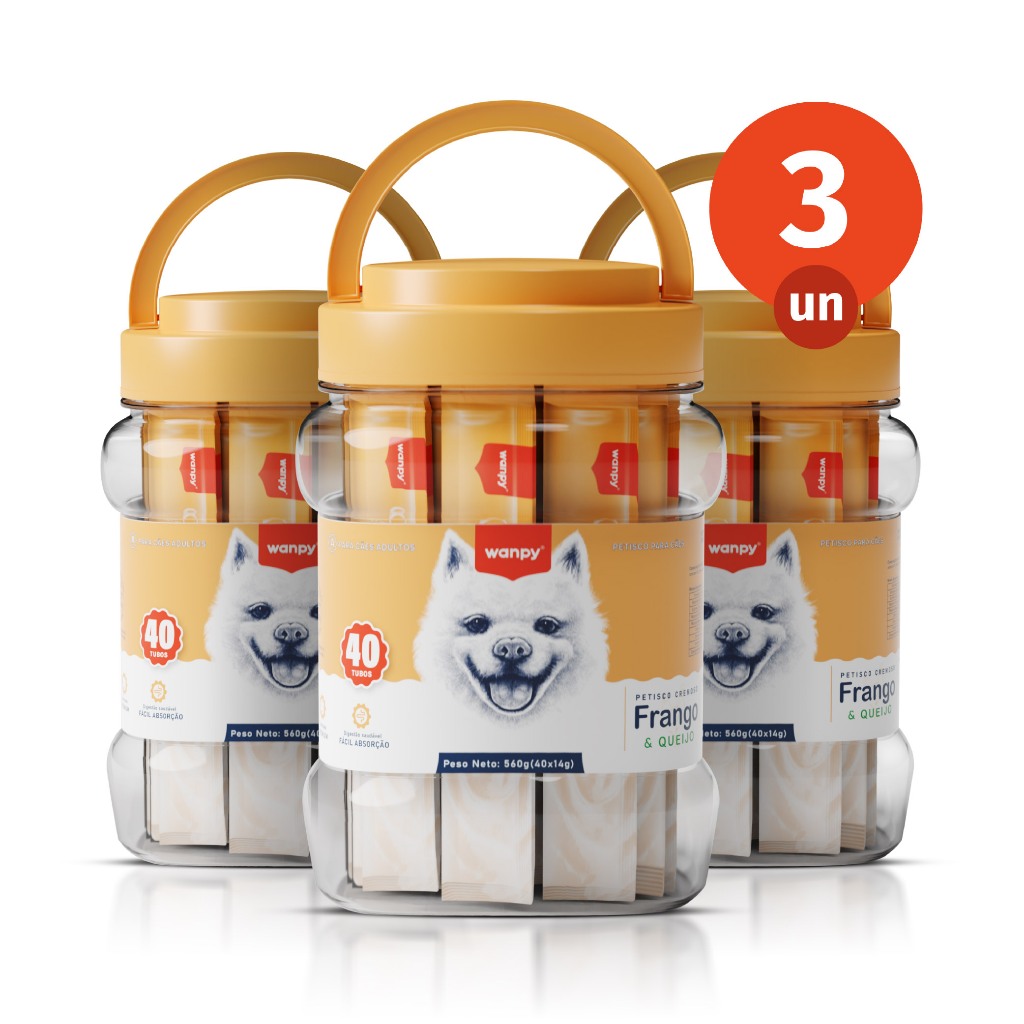 Kit 3 Truly Wanpy Petisco Creamy para Cães Sabor Frango e Queijo Pote ...