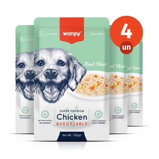 Kit 4 Truly Wanpy Petisco Sachê para Cães Sabor Frango e Vegetais 100g em Oferta na Shopee