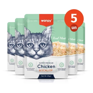 Kit 5 Truly Wanpy Petisco Sachê para Gatos Sabor Frango e Vieira 85g em Oferta na Shopee