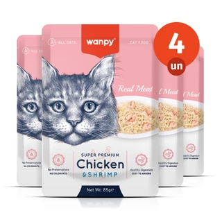 Kit 4 Truly Wanpy Petisco Sachê para Gatos Sabor Frango e Camarão 85g em Oferta na Shopee