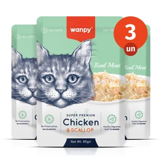 Kit 3 Truly Wanpy Petisco Sachê para Gatos Sabor Frango e Vieira 85g em Oferta na Shopee