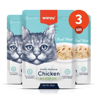 Kit 3 Truly Wanpy Petisco Sachê para Gatos Sabor Frango e Bacalhau 85g em Oferta na Shopee