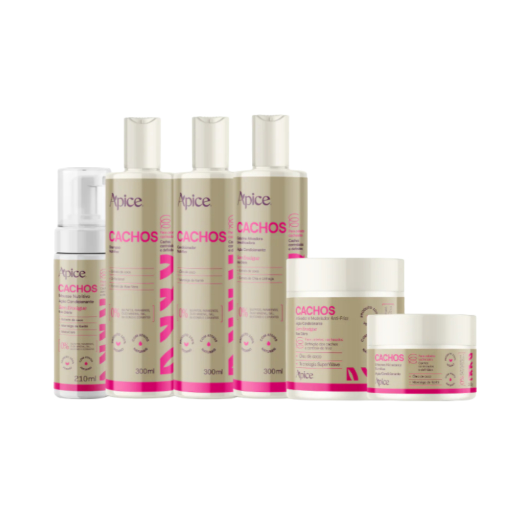 Kit Apice Cachos 300ml: Shampoo Condicionador Gelatina Máscara e Mousse Ativador em Oferta na Shopee