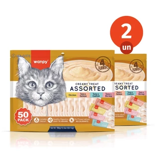 Kit 2 Truly Wanpy Petisco Creamy para Gatos Sabores Sortidos Pote 50 Tubos 700g em Oferta na Shopee