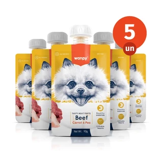 Kit 5 Truly Wanpy Petisco Creamy Sachê para Cães Sabor Carne e Cenoura 90g em Oferta na Shopee
