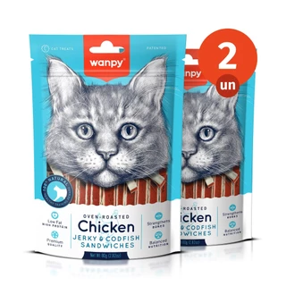 Kit 2 Truly Wanpy Petisco para Gatos Mini Tiras de Frango e Peixe 80g em Oferta na Shopee