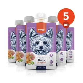 Kit 5 Truly Wanpy Petisco Creamy Sachê para Cães Sabor Pato, Cenoura e Ervilha 90g em Oferta na Shopee