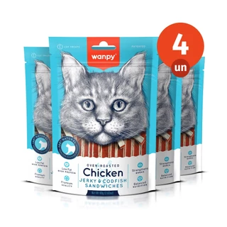 Kit 4 Truly Wanpy Petisco para Gatos Mini Tiras de Frango e Peixe 80g em Oferta na Shopee