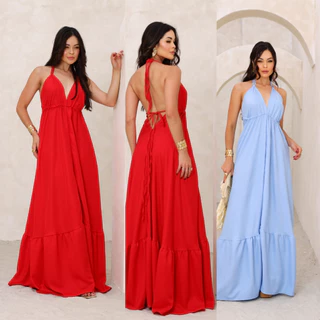 Vestido Feminino Longo Soltinho Costa Nua Decote Profundo Alças Finas Estilo Indiano em Oferta na Shopee