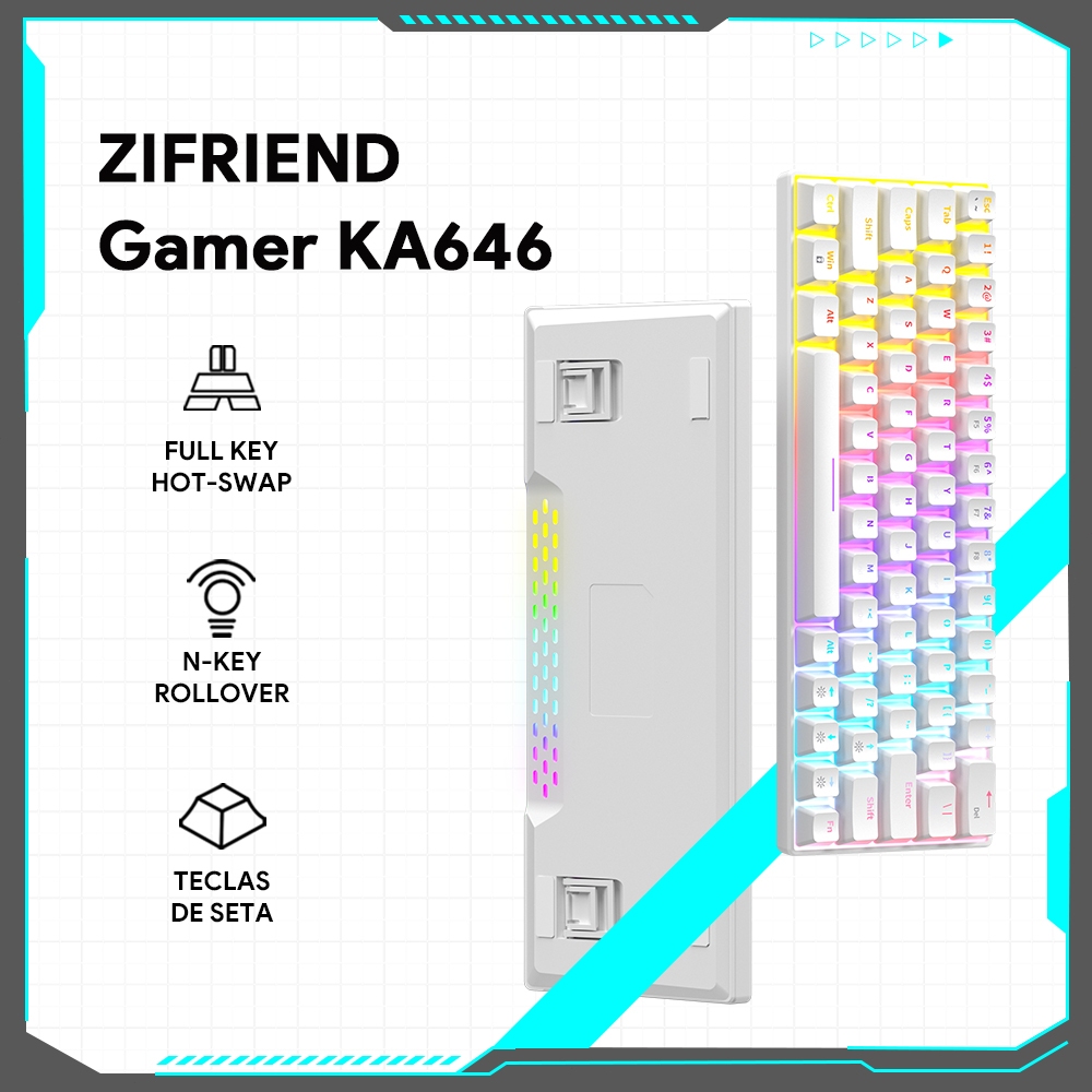 ZIFRIEND KA646 Teclado Mecânico 60% Switch Blue Red USB com fio