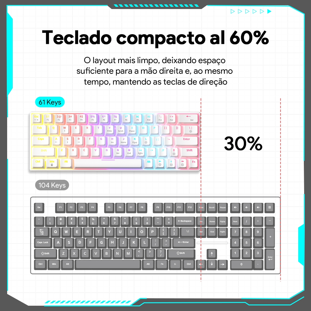 ZIFRIEND KA646 Teclado Mecânico 60% Switch Blue Red USB com fio