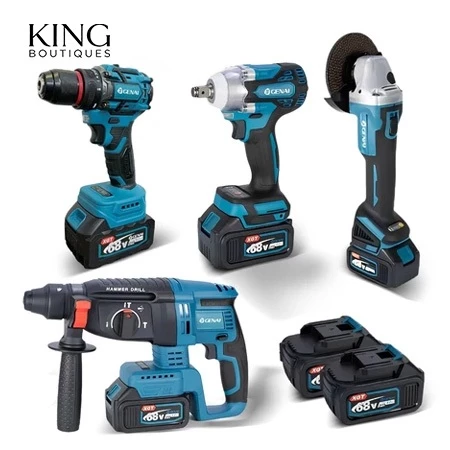 Brushless Kit 4 Em 1 Ferramentas Martelete Esmerilhadeira Lixadeira Parafusadeira Chave Impacto Com 2 Baterias 68v