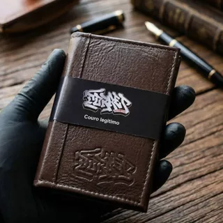 Kit Porta Documento Couro Legitimo Slim com Caxinha Presente Preto ou Café