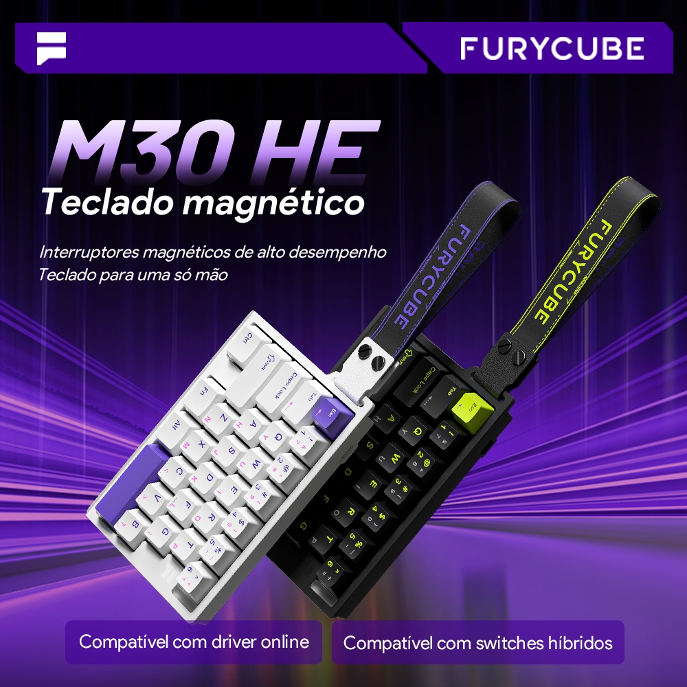 FURYCUBE M30HE Teclado mecânico gaming com switch magnético RGB LED Gatilho rápido Latência 0 RT0.01 Driver