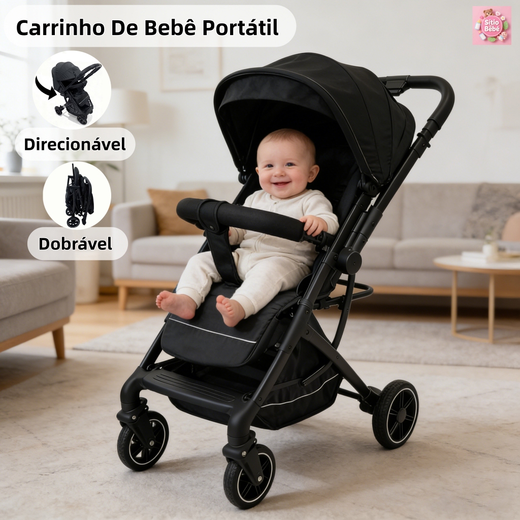 Carrinho Bebê Passeio Alça Reversível Premium Preto Até 15kg | Shopee ...