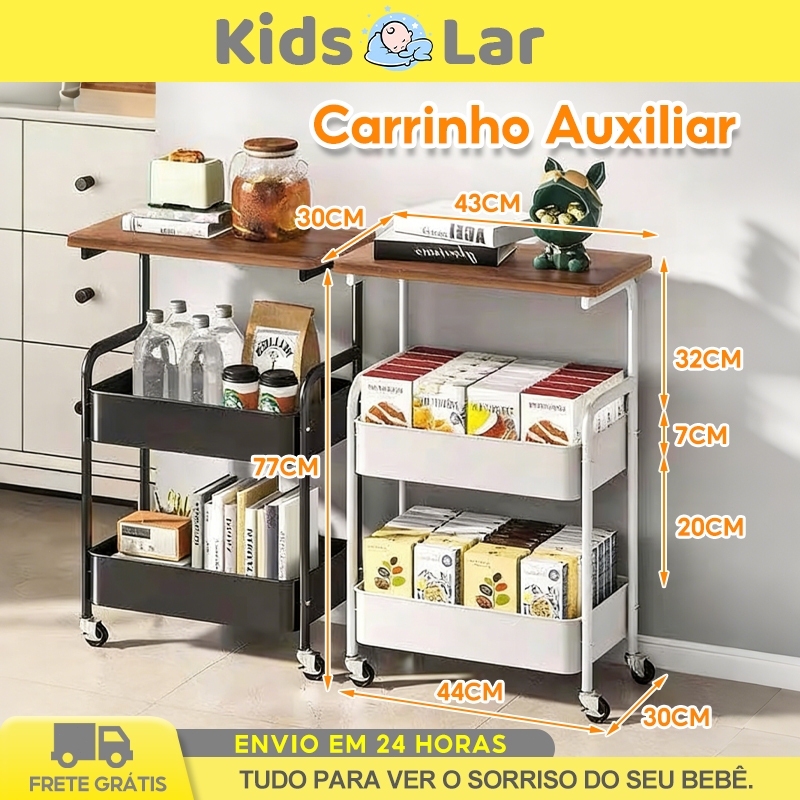 Carrinho Auxiliar Multiuso Com 3 Camadas Com Rodas Cozinha Banheiro Quarto Lavanderia