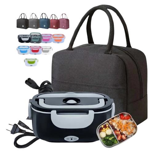 Kit Marmita Elétrica Portátil Plástico Tomada Casa 110v + Bolsa Térmica Marmita Com Isolamento Térmico