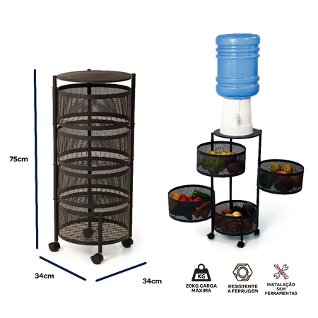 Fruteira de chão articulada com 4 cestos em aço carbono