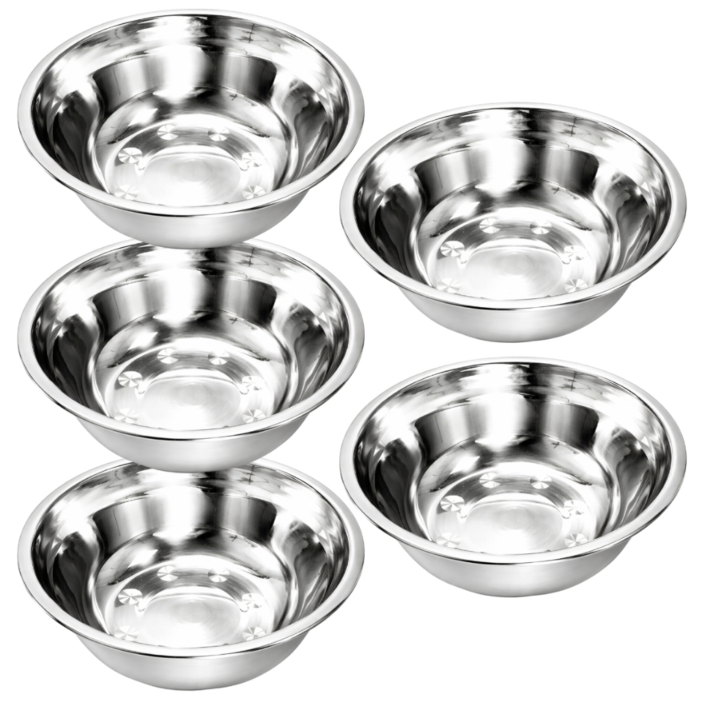 Kit 5 Bacias Tigela Bowl em Aço Inox Redonda Capacidade 350m