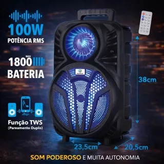 Caixa de Som Bluetooth Portátil LED 1800 mah de Bateria Potencia 100W RMS Função TWS em Oferta na Shopee