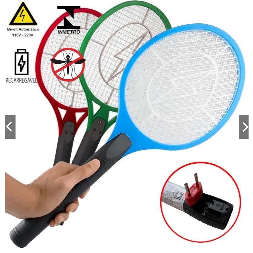 Kit 3 Raquete Mata Mosquito Recarregável Sono Tranquilo Elétrica Bivolt ...